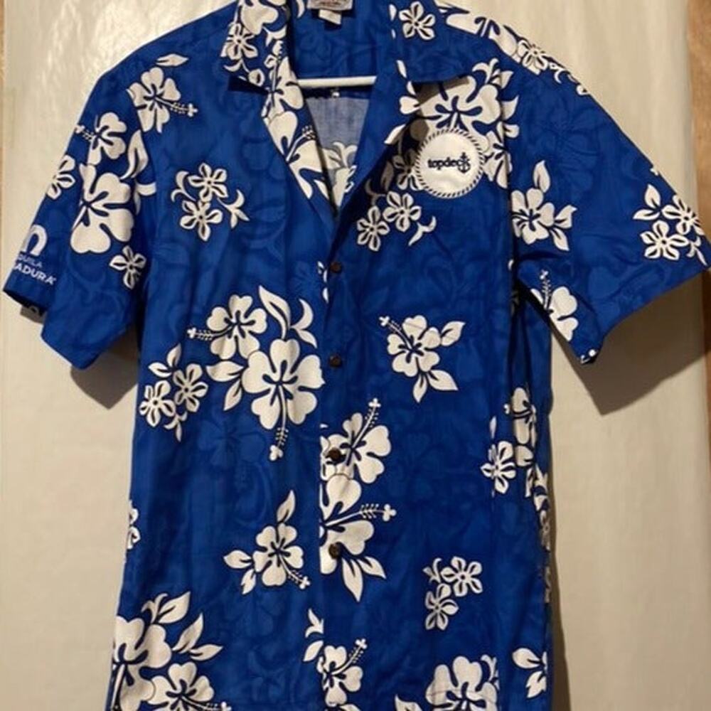 Vintage Hawaiian Shirt Blue & White Large